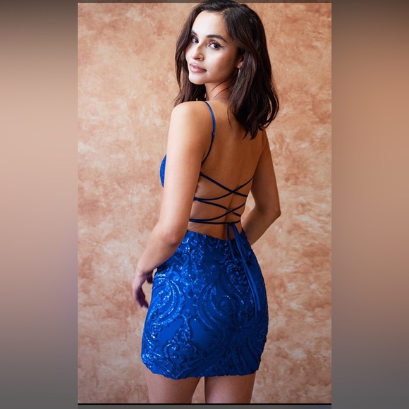Windsor Blue Sequin Mini Dress - Picture 1 of 6